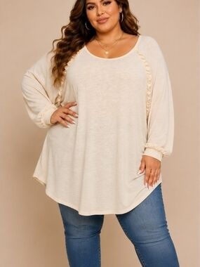 Lauren Conrad (LC) | Ruffle Trim Tunic Top | 4X | Boho Cottagecore Style | NWT